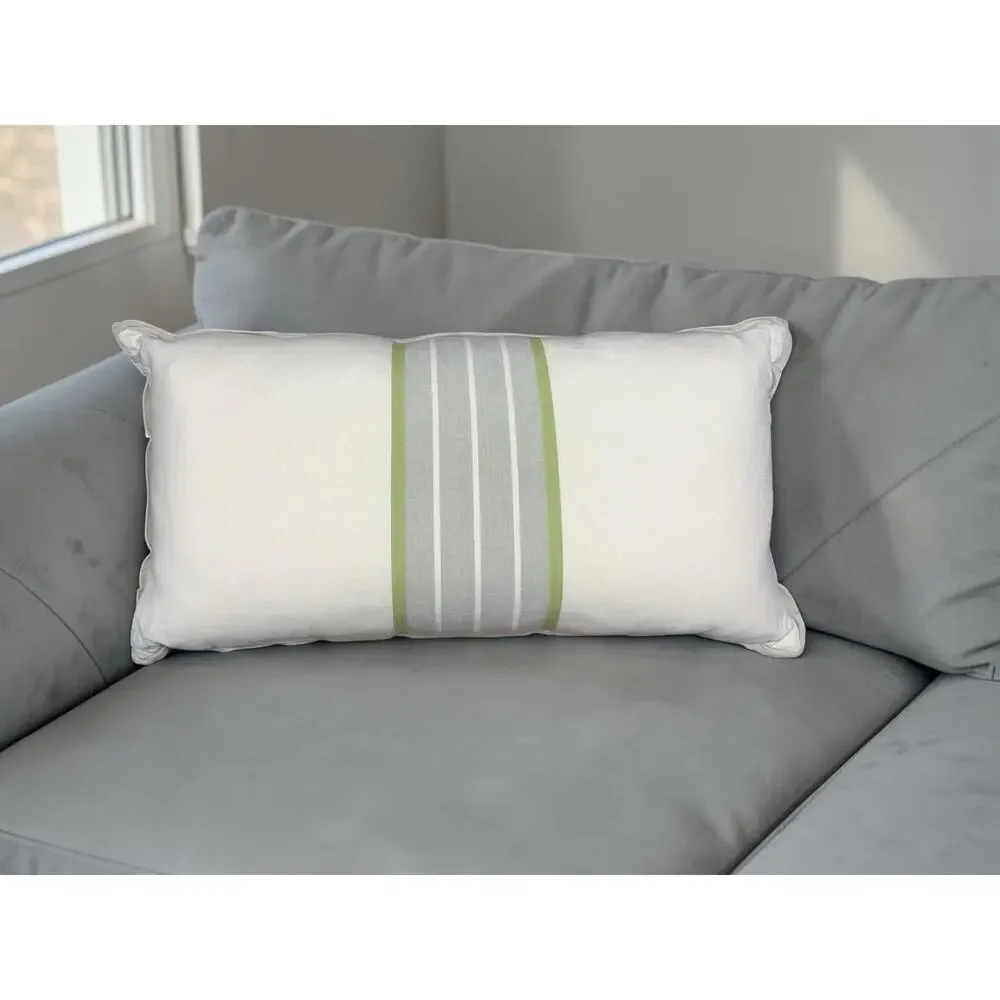 Ralph Lauren Lumbar Throw Pillow Cream Gray Cotton Green Stripe Duck Feather